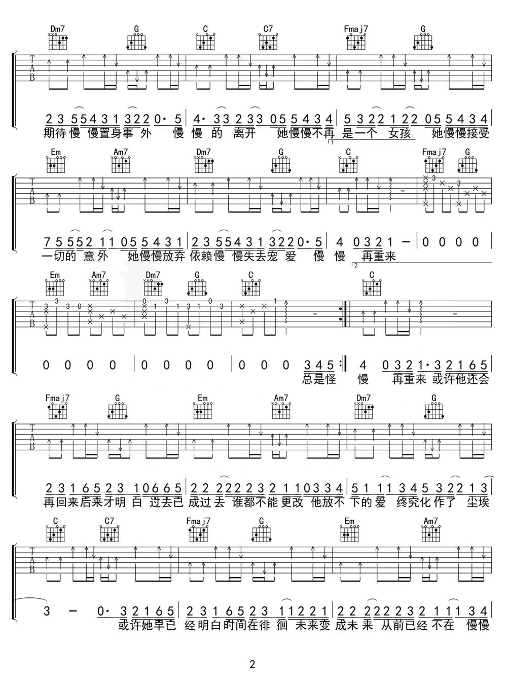 慢慢吉他谱_刘梦妤Uu_G调和弦弹唱谱_完整版带前奏_图谱2