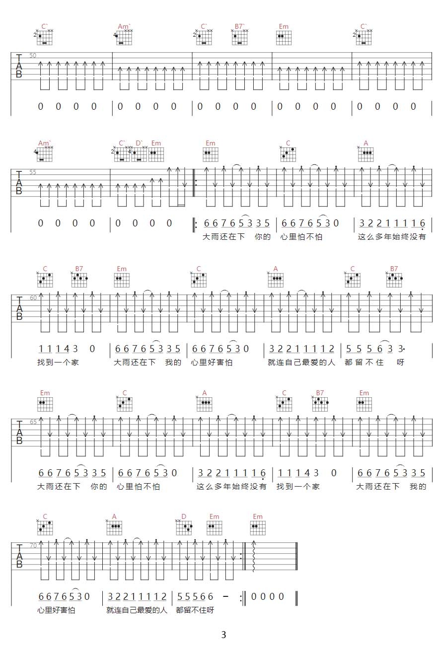 大雨还在下吉他谱_高夫_G调和弦弹唱谱_原版改变_图谱3