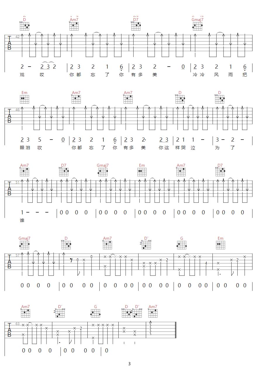 你都忘了你有多美吉他谱_新裤子乐队_G调和弦弹唱谱_最新改编_图谱3