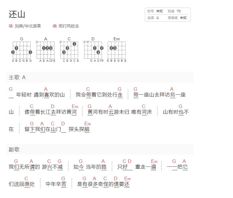 还山吉他谱_刘森_G调和弦弹唱谱_简单和弦版_图谱1