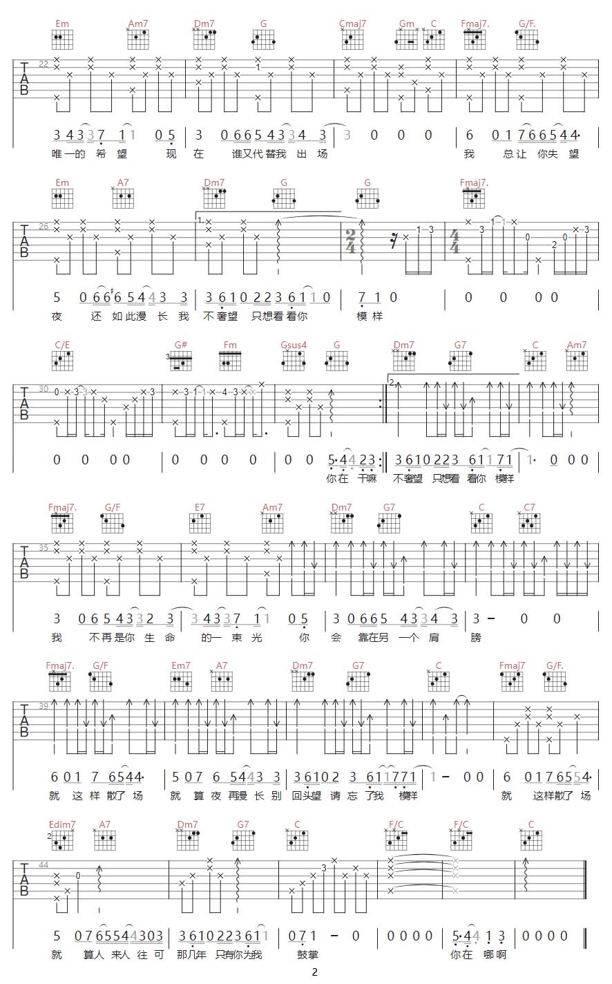 说说话吉他谱_王靖雯_C调和弦弹唱谱_最新改编完整版_图谱2