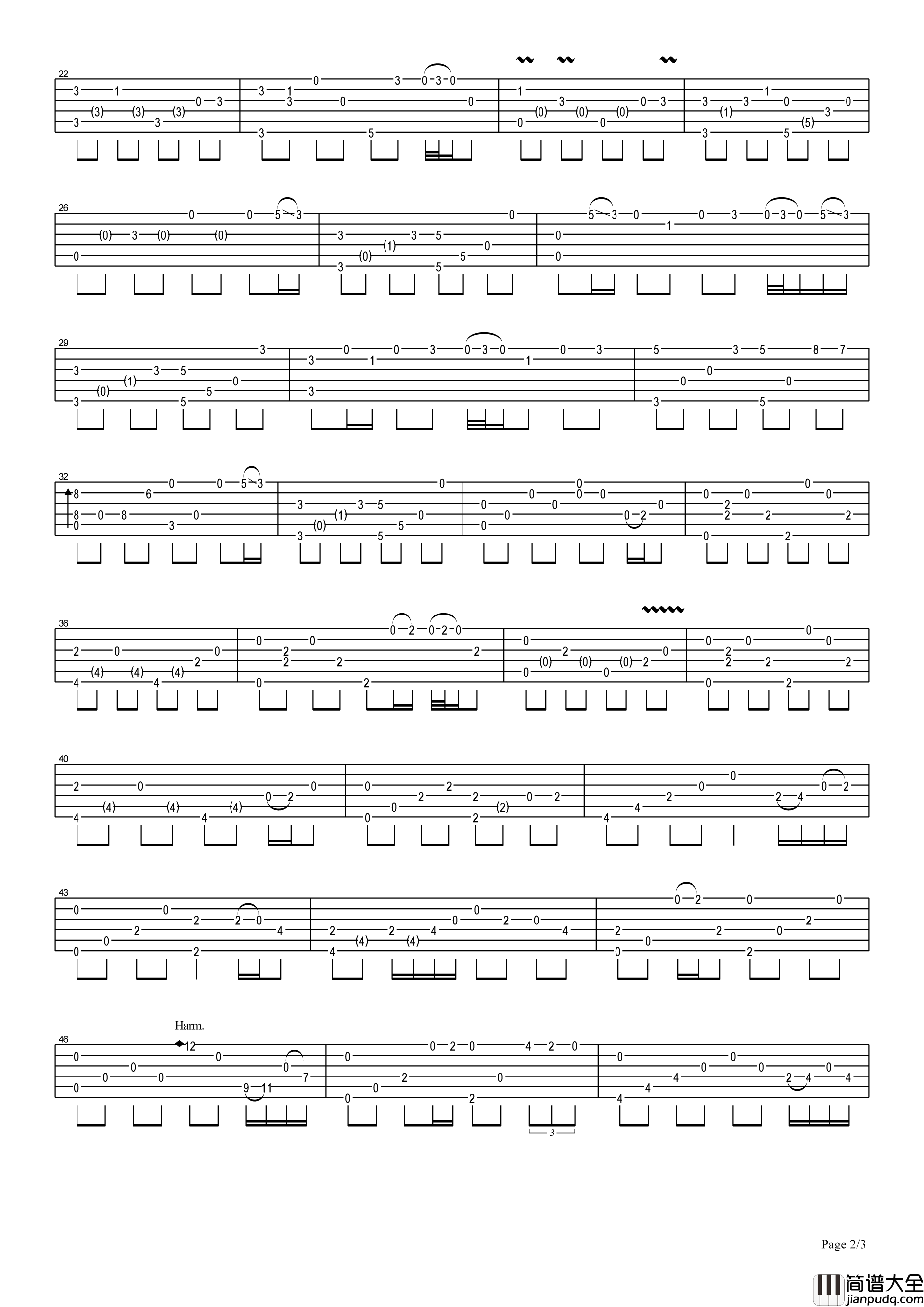 风居住的街道指弹谱_D调六线谱_高清版_矶村由纪子