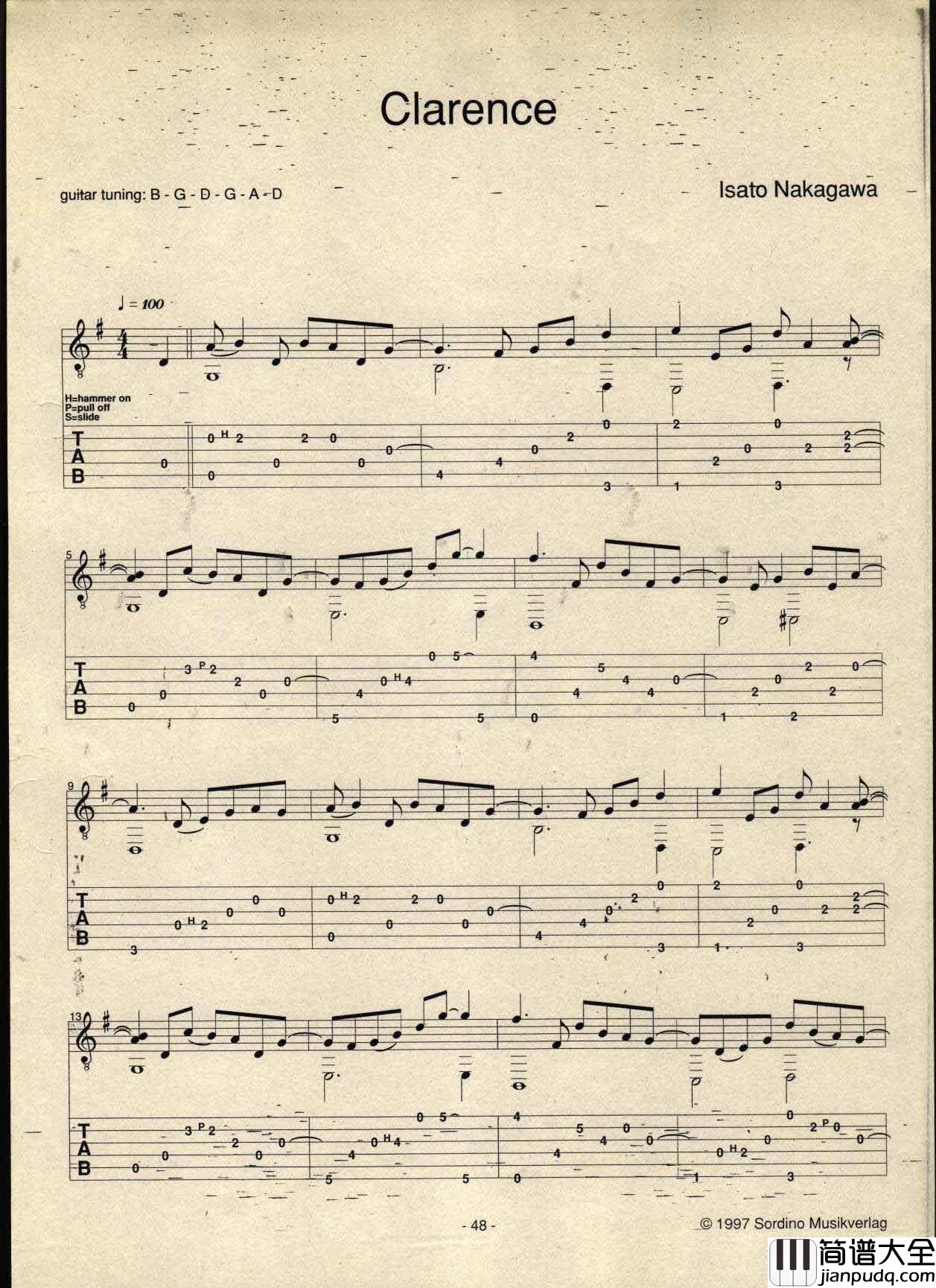 clarence指弹谱_原调六线谱_高清版_中川砂仁