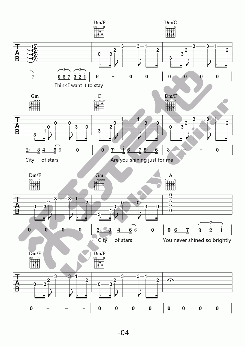city_of_stars吉他谱_爱乐之城主题曲_来玩吉他出品