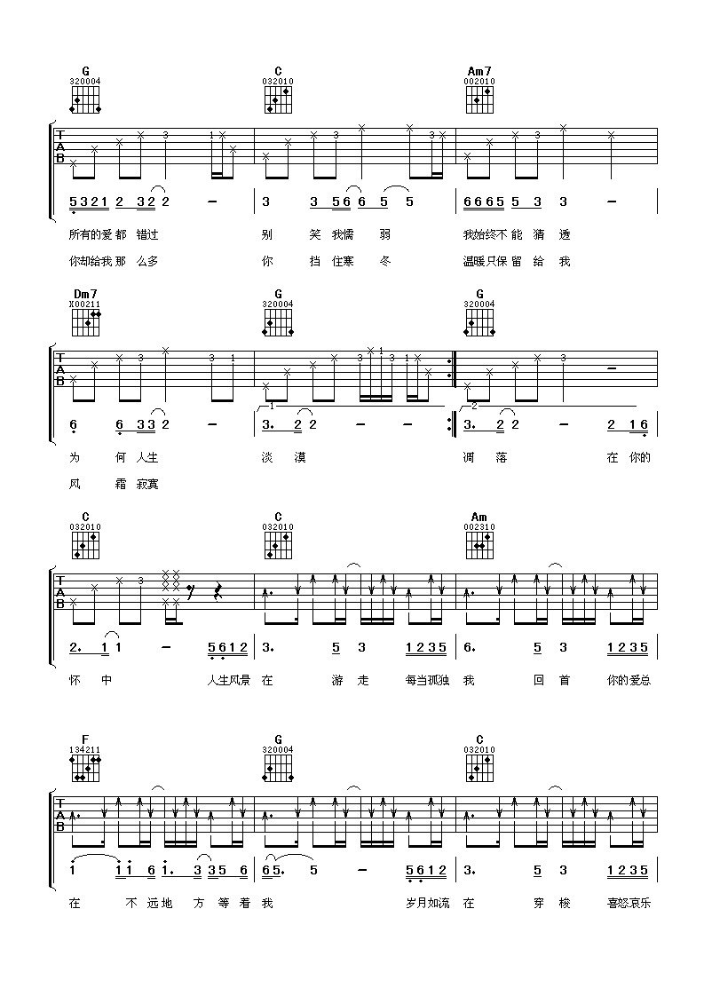 最远的你是我最近的爱吉他谱_C调六线谱_阿潘音乐工场编配_车继铃