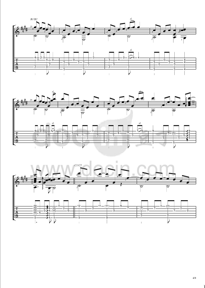 星河指弹谱_C调六线谱_曹思义