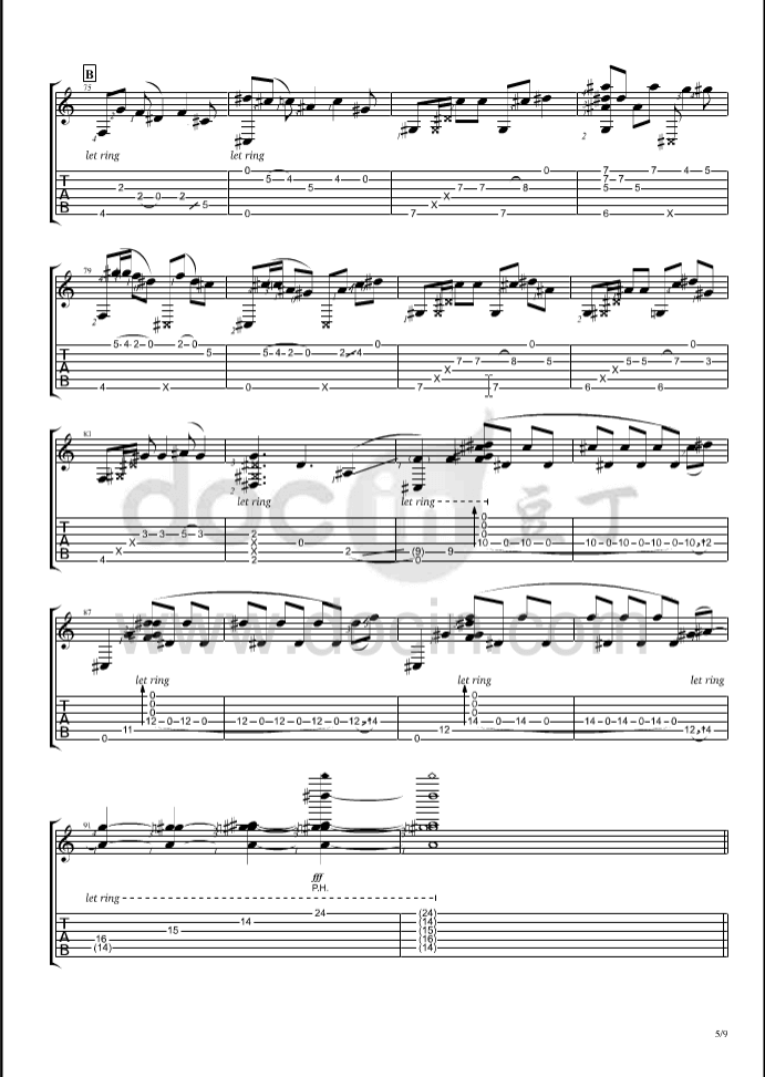 Waiting指弹谱_B调六线谱_Calum_Graham