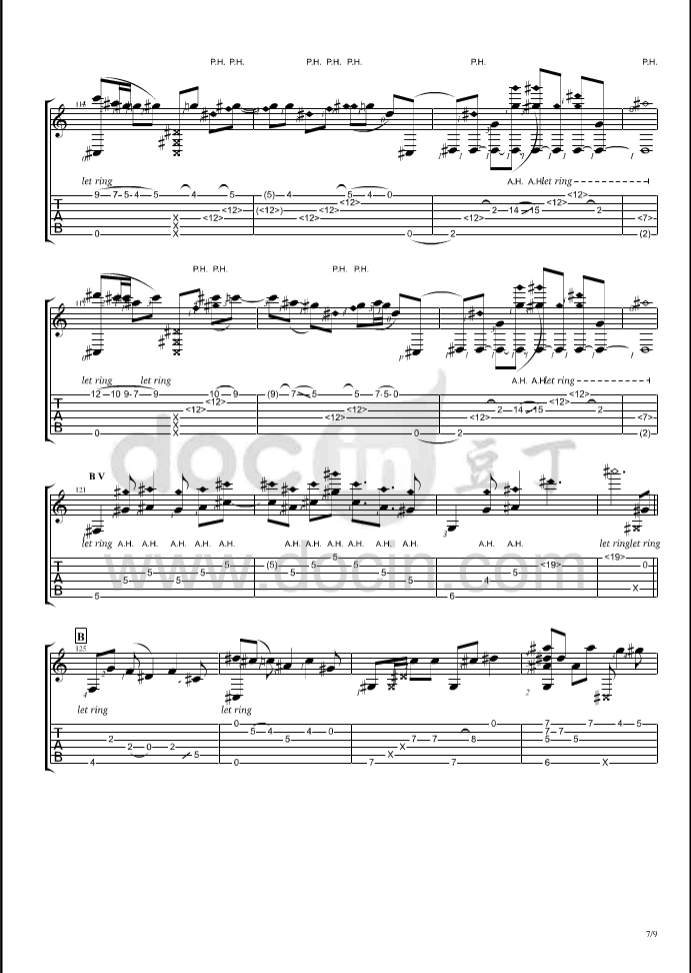 Waiting指弹谱_B调六线谱_Calum_Graham