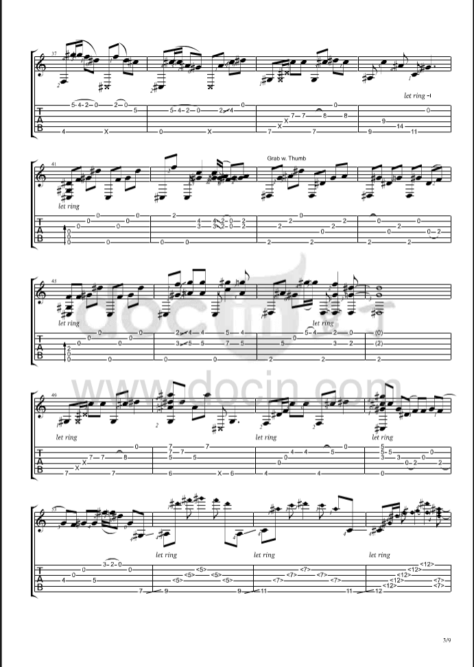 Waiting指弹谱_B调六线谱_Calum_Graham