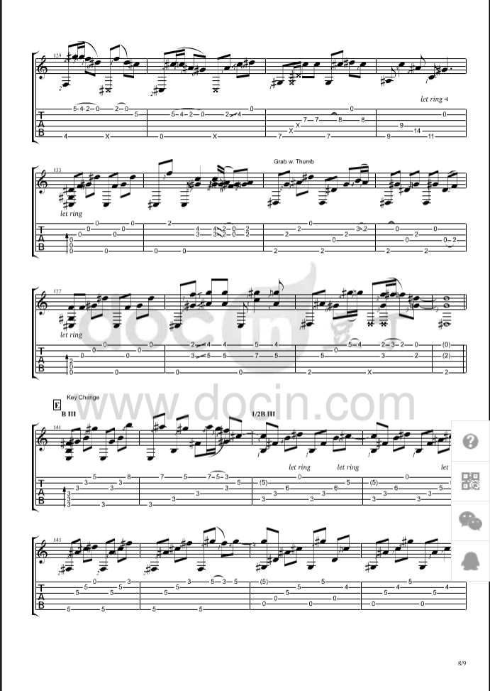 Waiting指弹谱_B调六线谱_Calum_Graham