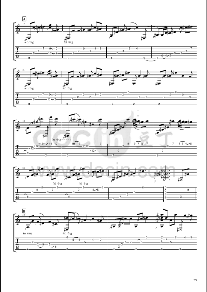 Waiting指弹谱_B调六线谱_Calum_Graham