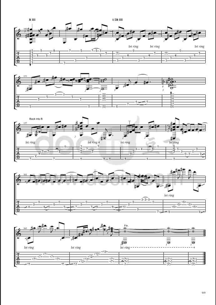 Waiting指弹谱_B调六线谱_Calum_Graham