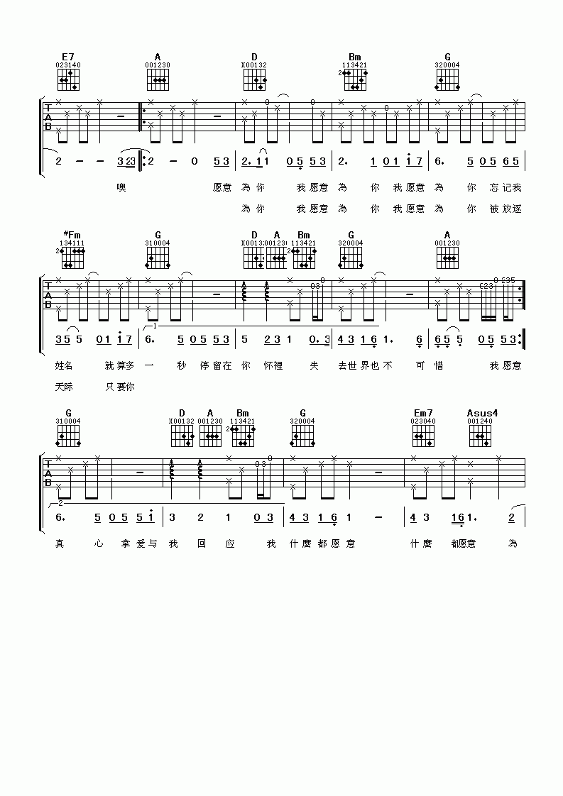 我愿意吉他谱__陈晓东