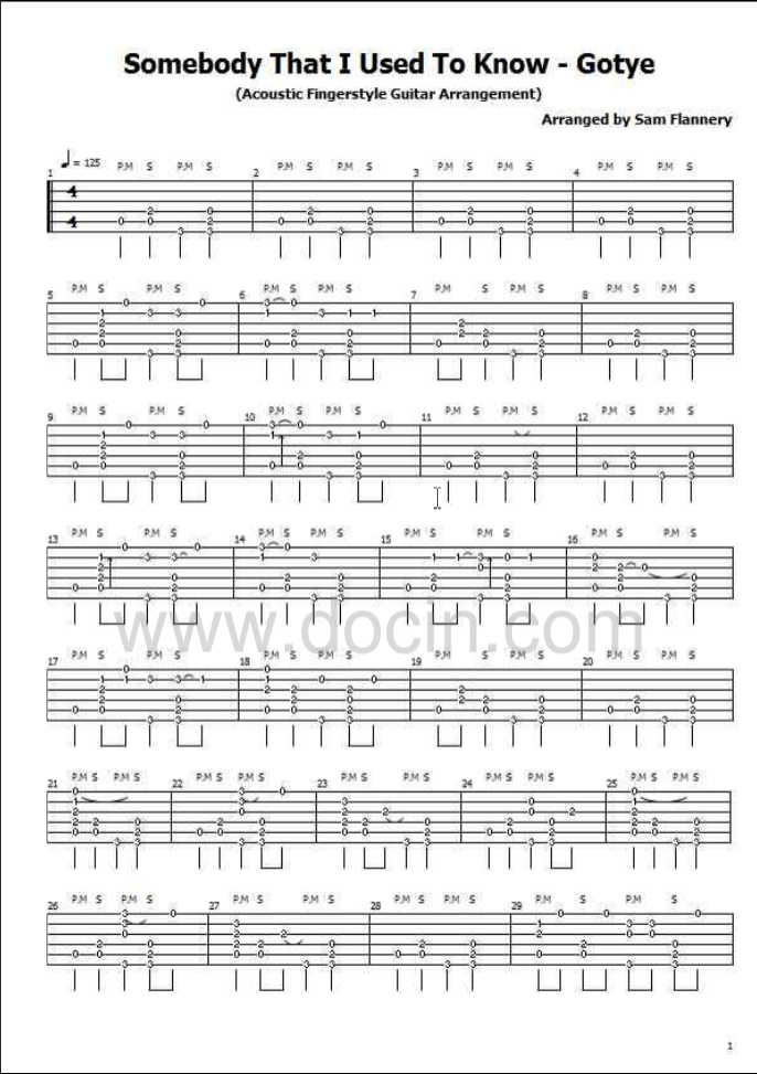 Somebody_that_I_used_to_know指弹谱_原调_郑成河