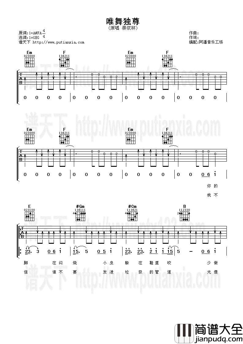 唯舞独尊吉他谱__蔡依林