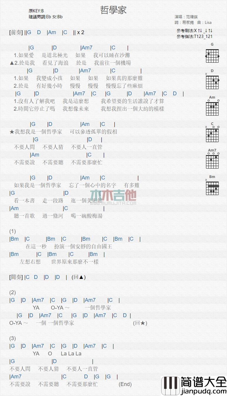 哲学家_吉他谱_范玮琪