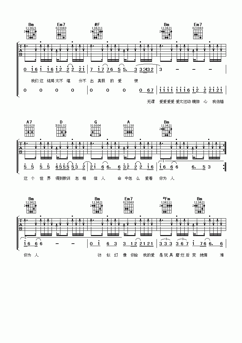 张敬轩_酷爱_吉他谱