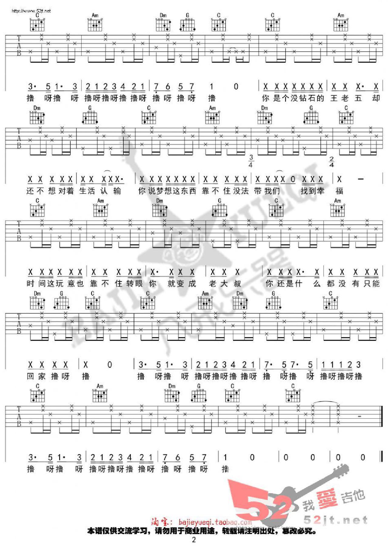 屌丝之歌吉他谱_花粥_C调和弦弹唱谱_新编配_图谱2
