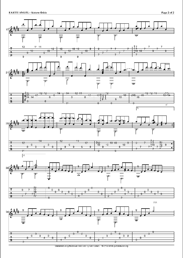 Earth_Angel指弹谱_原调_六线谱_押尾桑