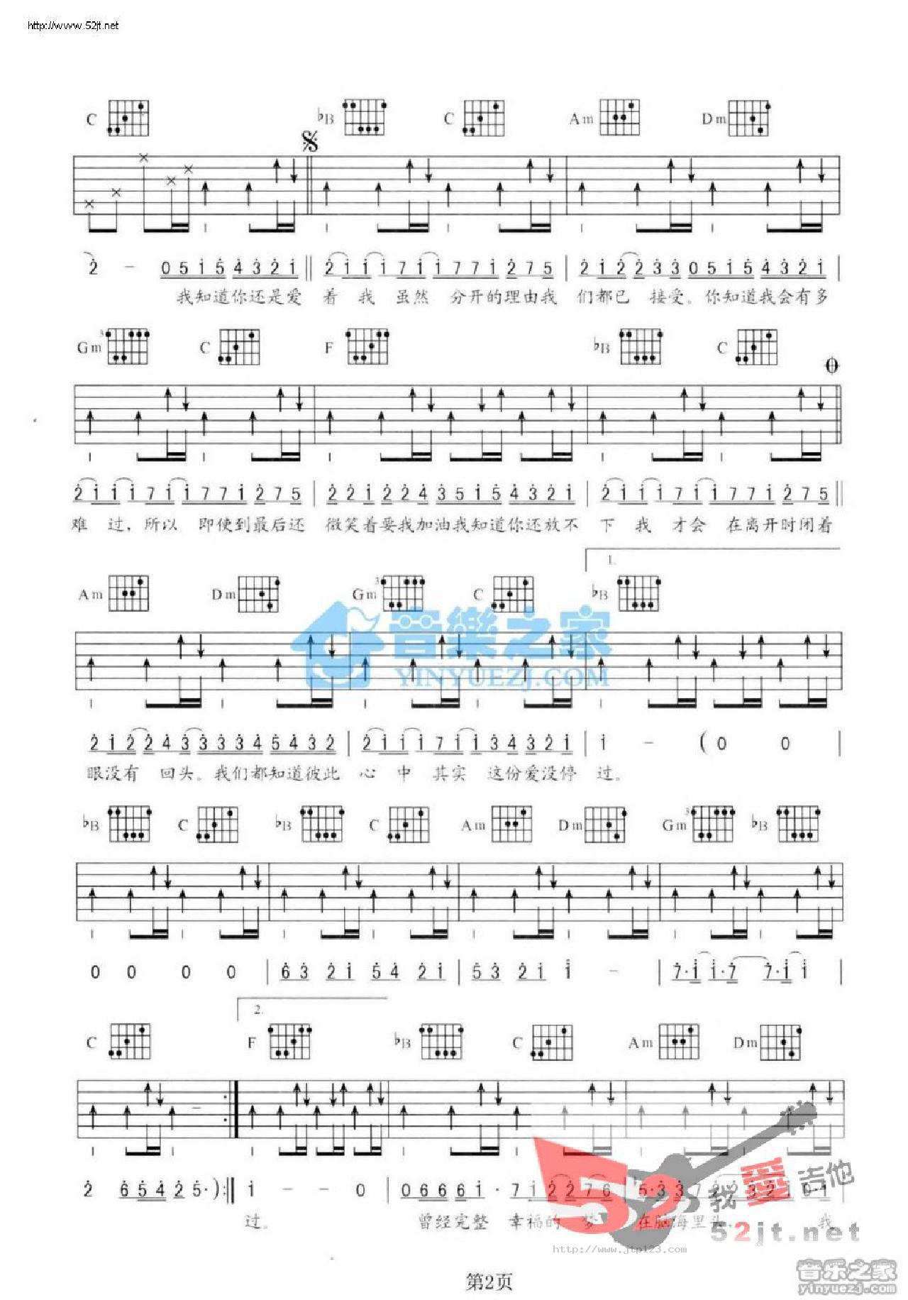 我知道吉他谱_BY2_F调和弦弹唱谱_图谱2