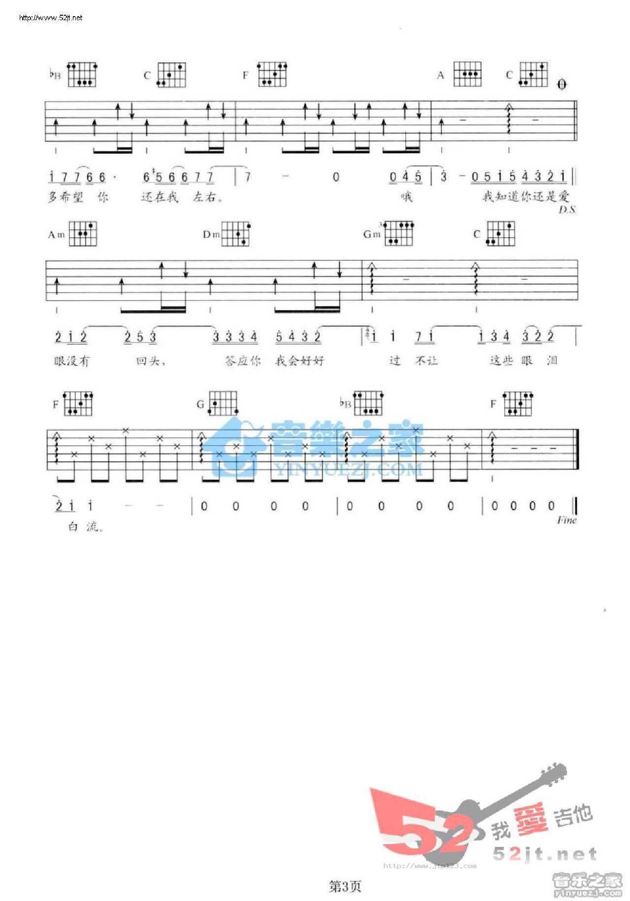 我知道吉他谱_BY2_F调和弦弹唱谱_图谱3