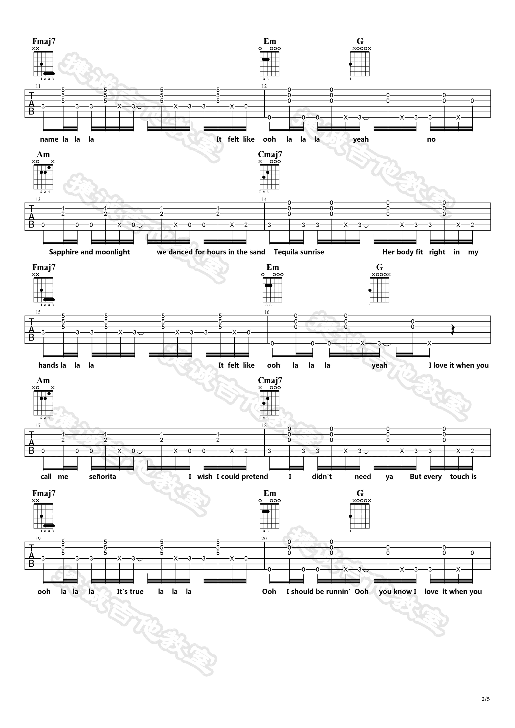 Senorita吉他谱_C调六线谱_捷诚吉他教室编配_Shawn_Mendes