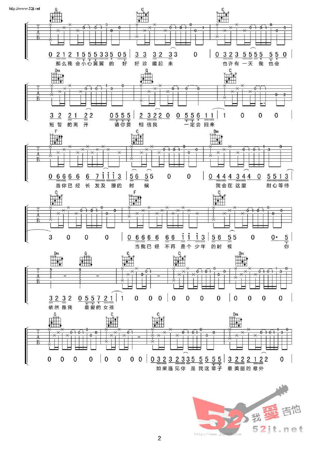 待你长发及腰时吉他谱_刘小天_C调和弦弹唱谱_高清版_图谱2