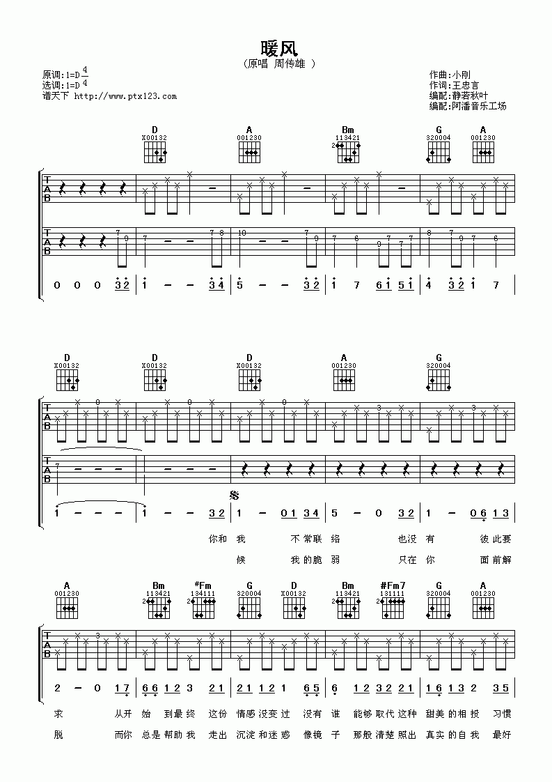 暖风吉他谱__周传雄