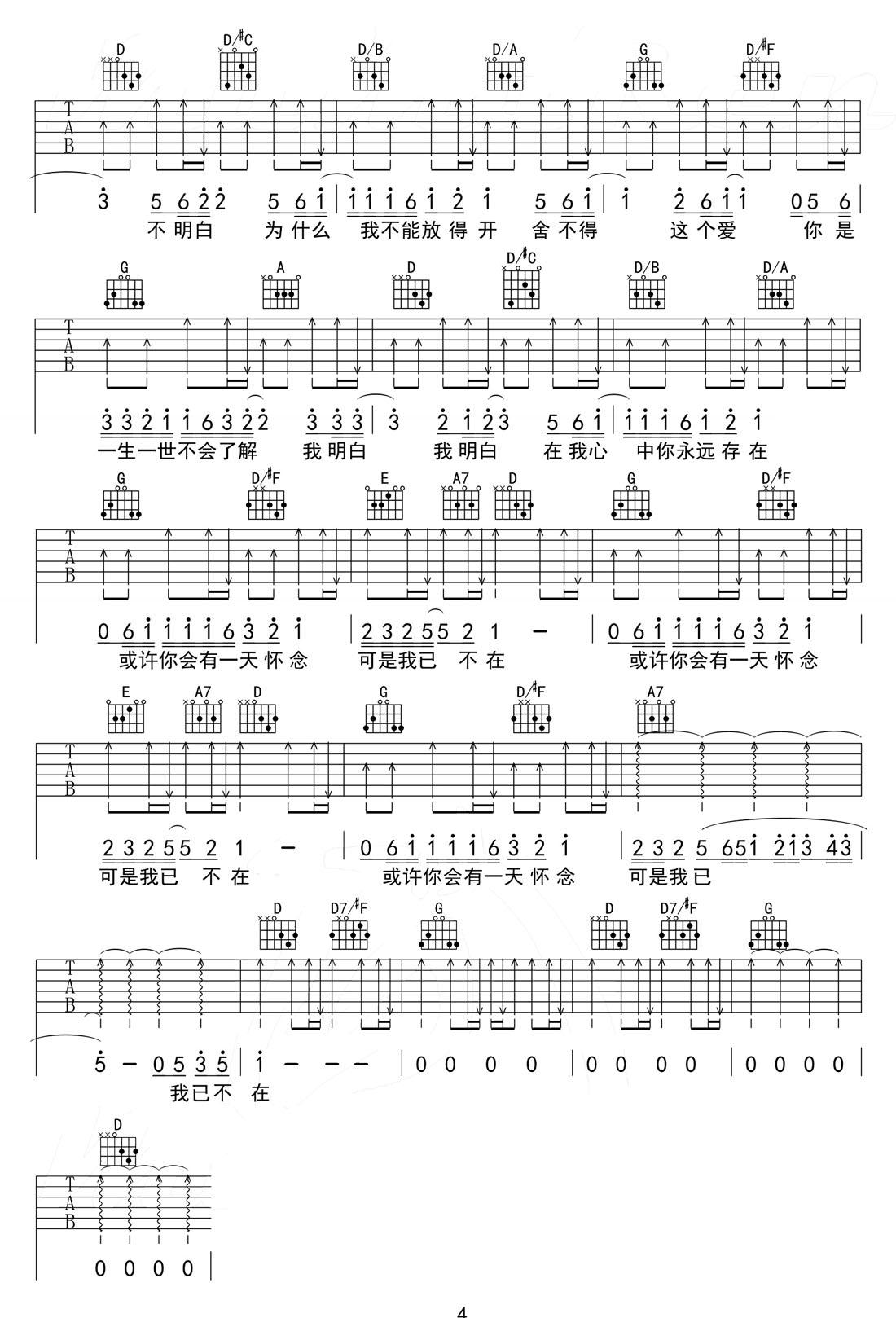 小镇姑娘吉他谱_陶喆_D调和弦弹唱谱_高清原版_图谱4