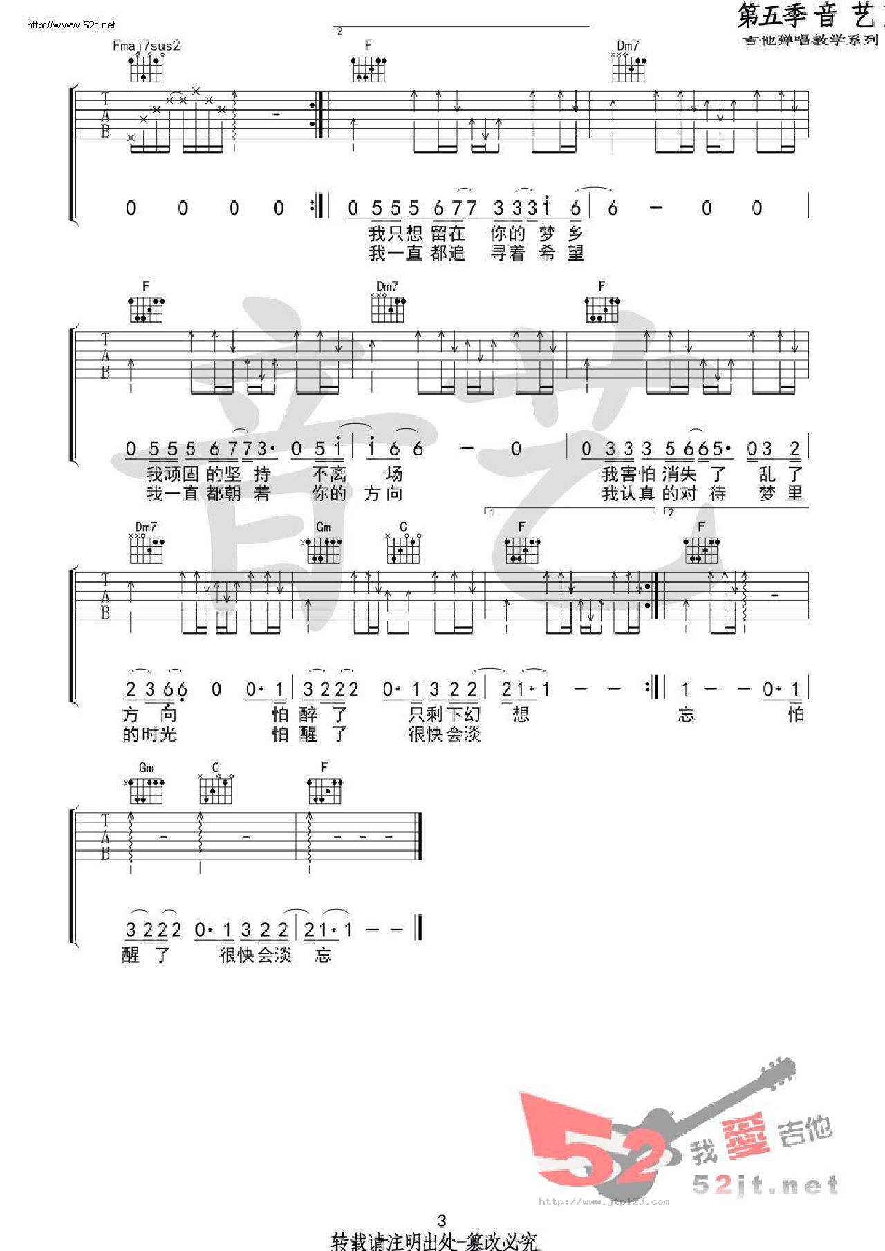 路远吉他谱_张磊_F调和弦弹唱谱_音艺吉他_图谱3
