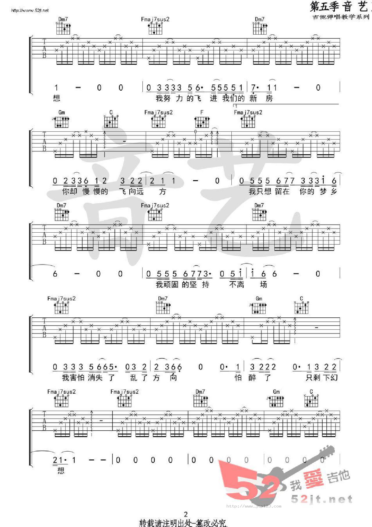 路远吉他谱_张磊_F调和弦弹唱谱_音艺吉他_图谱2