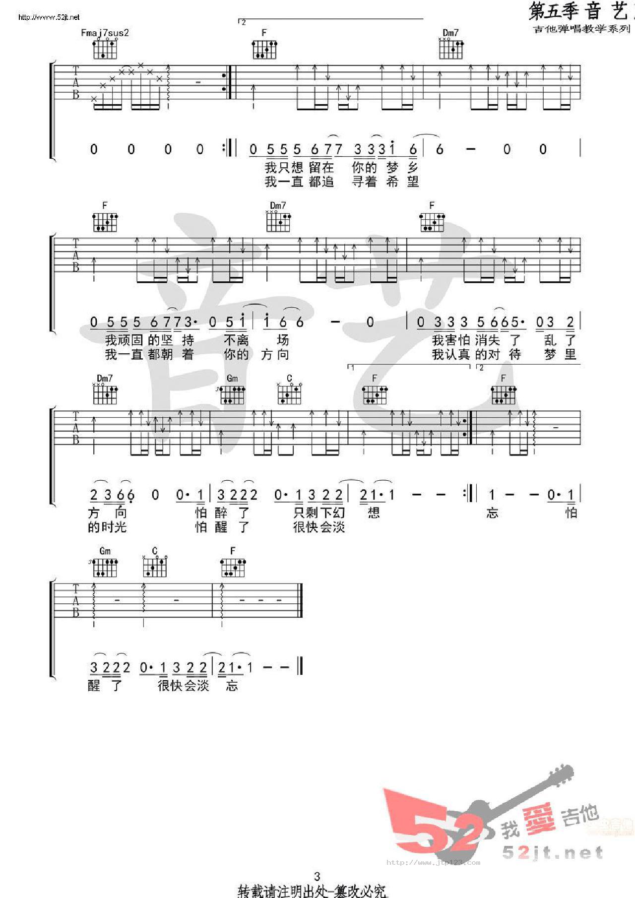 路远吉他谱_张磊_F调和弦弹唱谱_原版_图谱3