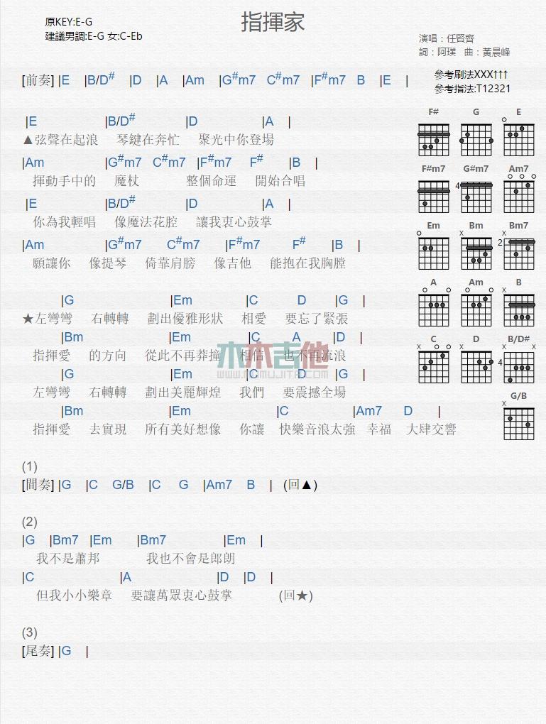 指挥家_吉他谱_任贤齐