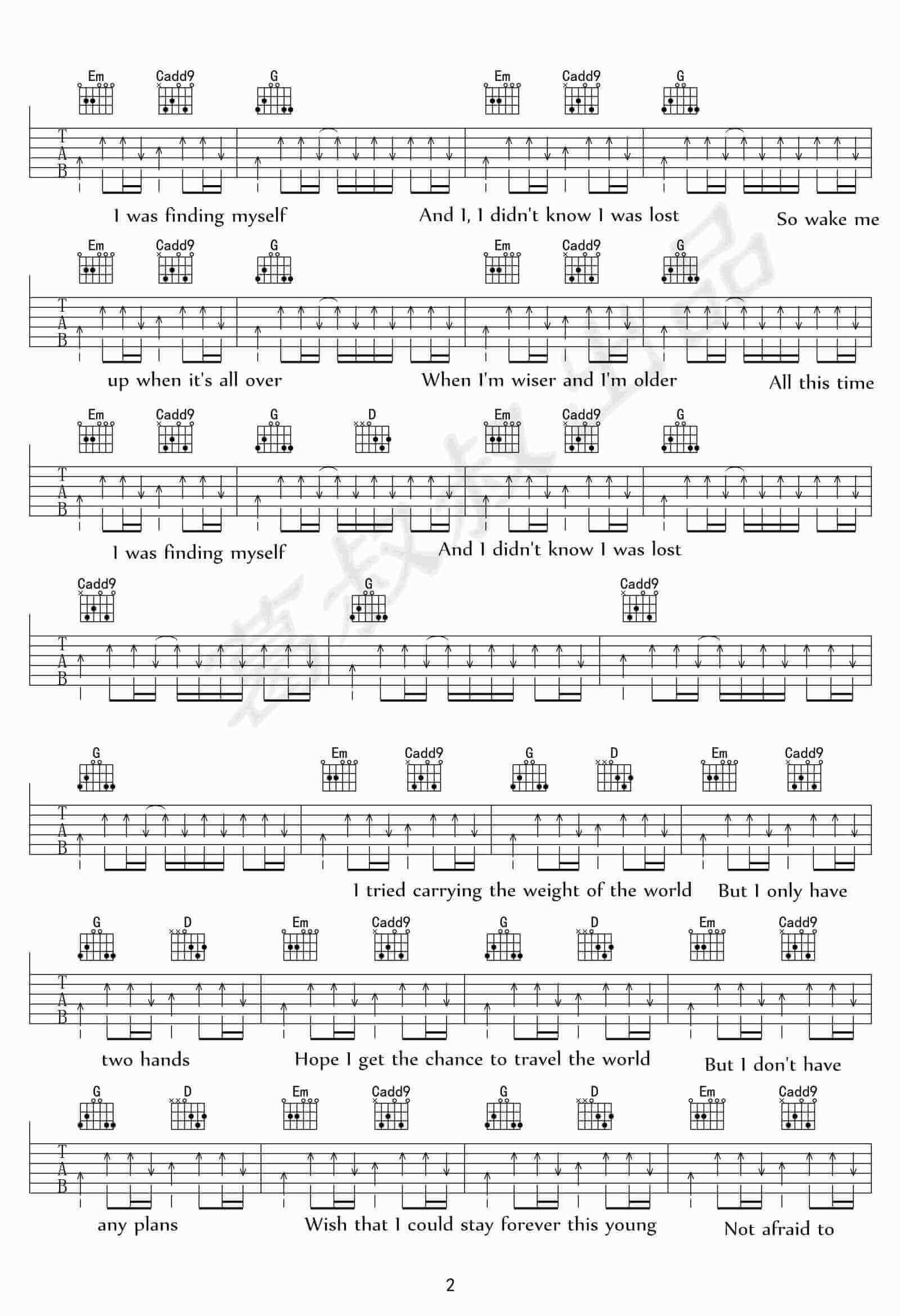 wake_me_up吉他谱_G调高清版_葛叔叔编配_Glee_Cast