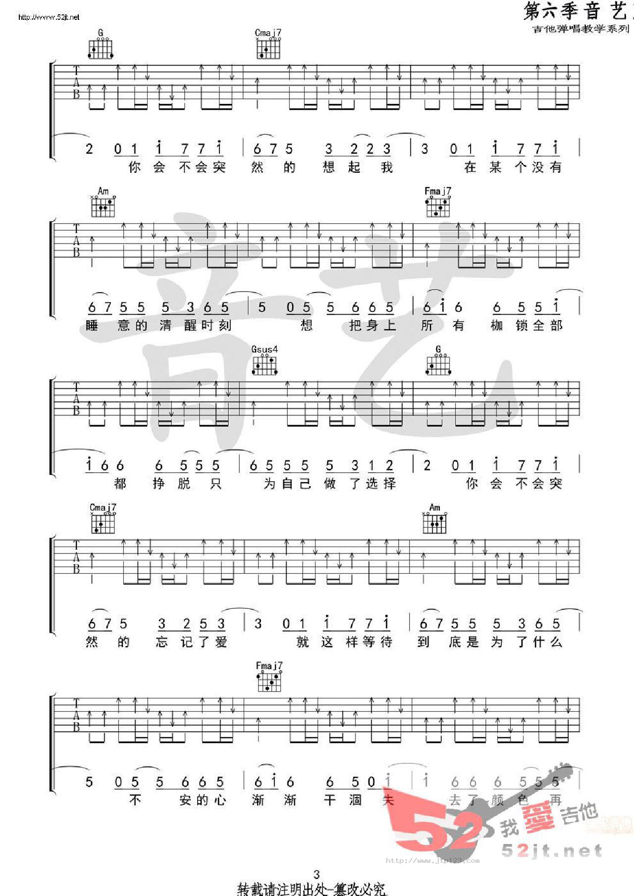 晚安吉他谱_丢火车乐队_C调和弦弹唱谱_原版_图谱3