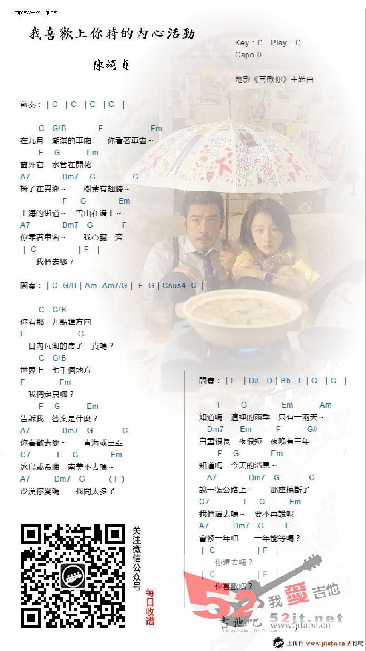 我喜欢上你时的内心活动吉他谱_陈绮贞_C调和弦弹唱谱_简易和弦版_图谱1