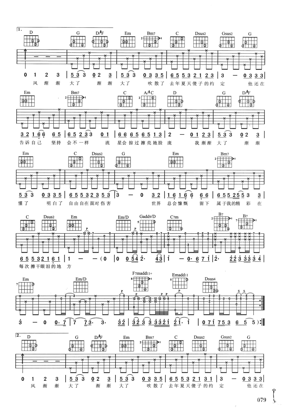 傻子的约定吉他谱_G调六线谱_简单版_迪克牛仔