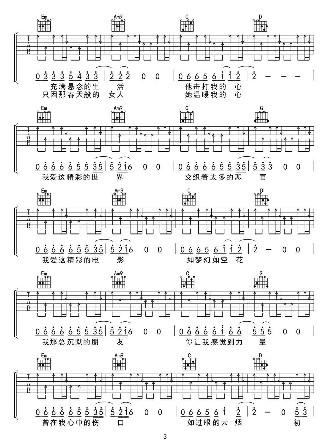 晴朗吉他谱_许巍_G调和弦弹唱谱_原版_图谱3