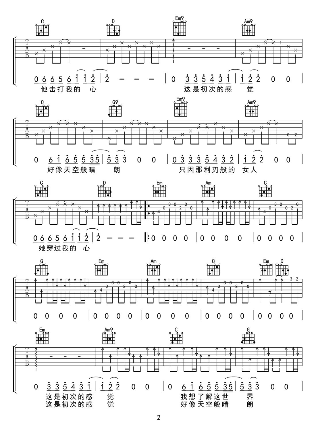 晴朗吉他谱_许巍_G调和弦弹唱谱_原版_图谱2