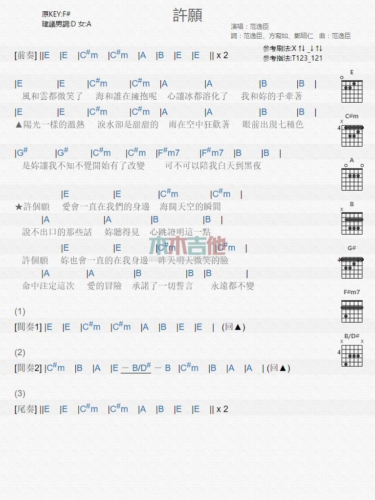 许愿_吉他谱_范逸臣
