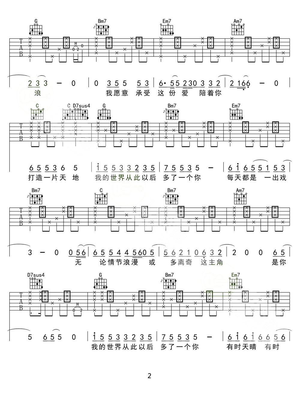 彩虹吉他谱_羽泉_G调和弦弹唱谱_拍弦版_图谱2