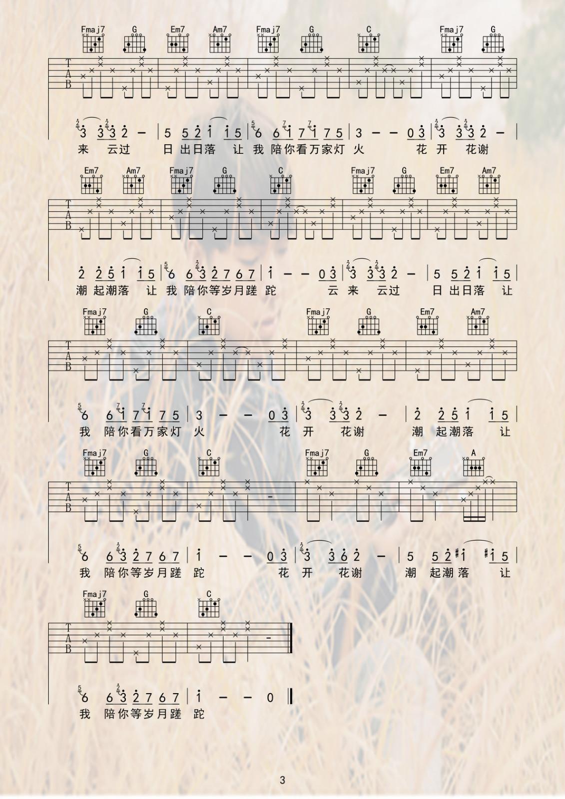 陪你看万家灯火_吉他谱_夏沙