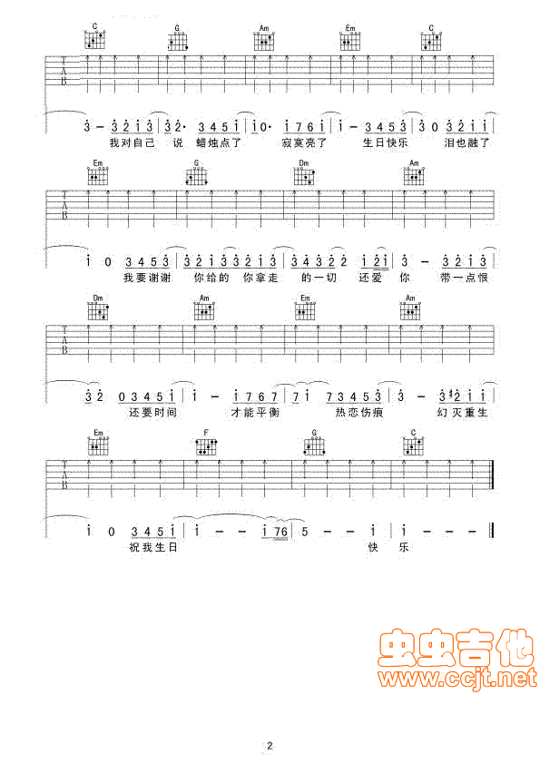 祝我生日快乐吉他谱_E调六线谱_温岚