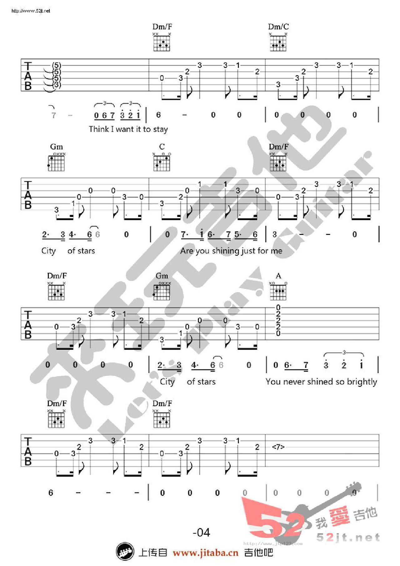 cityofstars吉他谱_影视_D调指弹/独奏谱_爱乐之城主题曲_图谱4