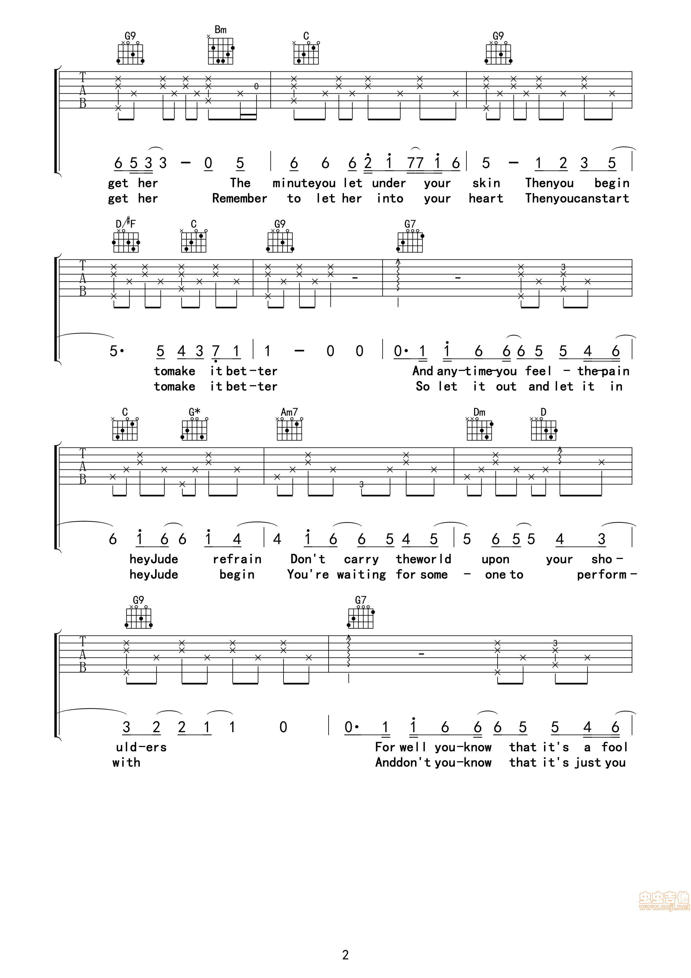 hey_jude吉他谱_A调精选版_玩易吉他编配_孙燕姿