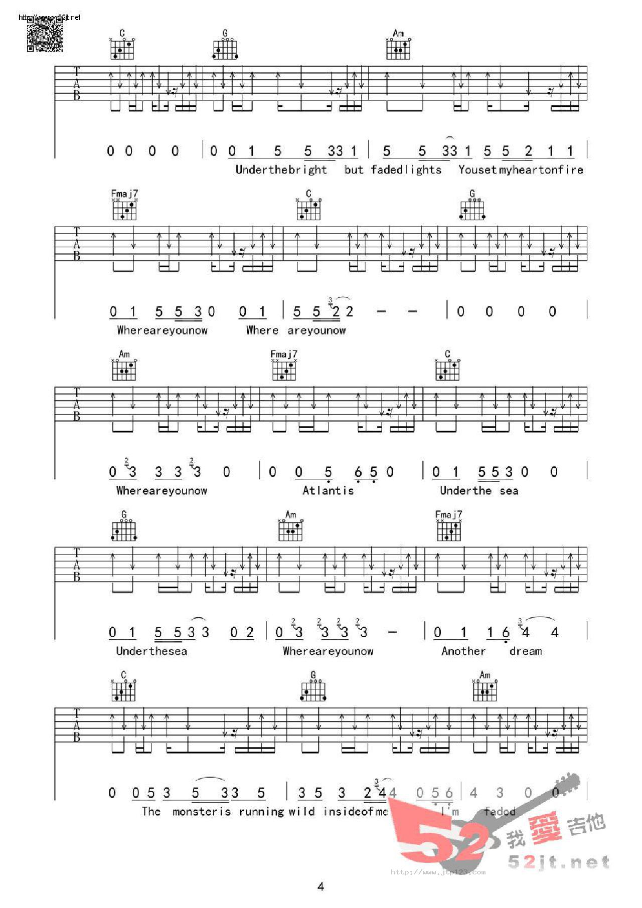 faded芃文琴行出品吉他谱_AlanWalker_C调和弦弹唱谱_图谱4