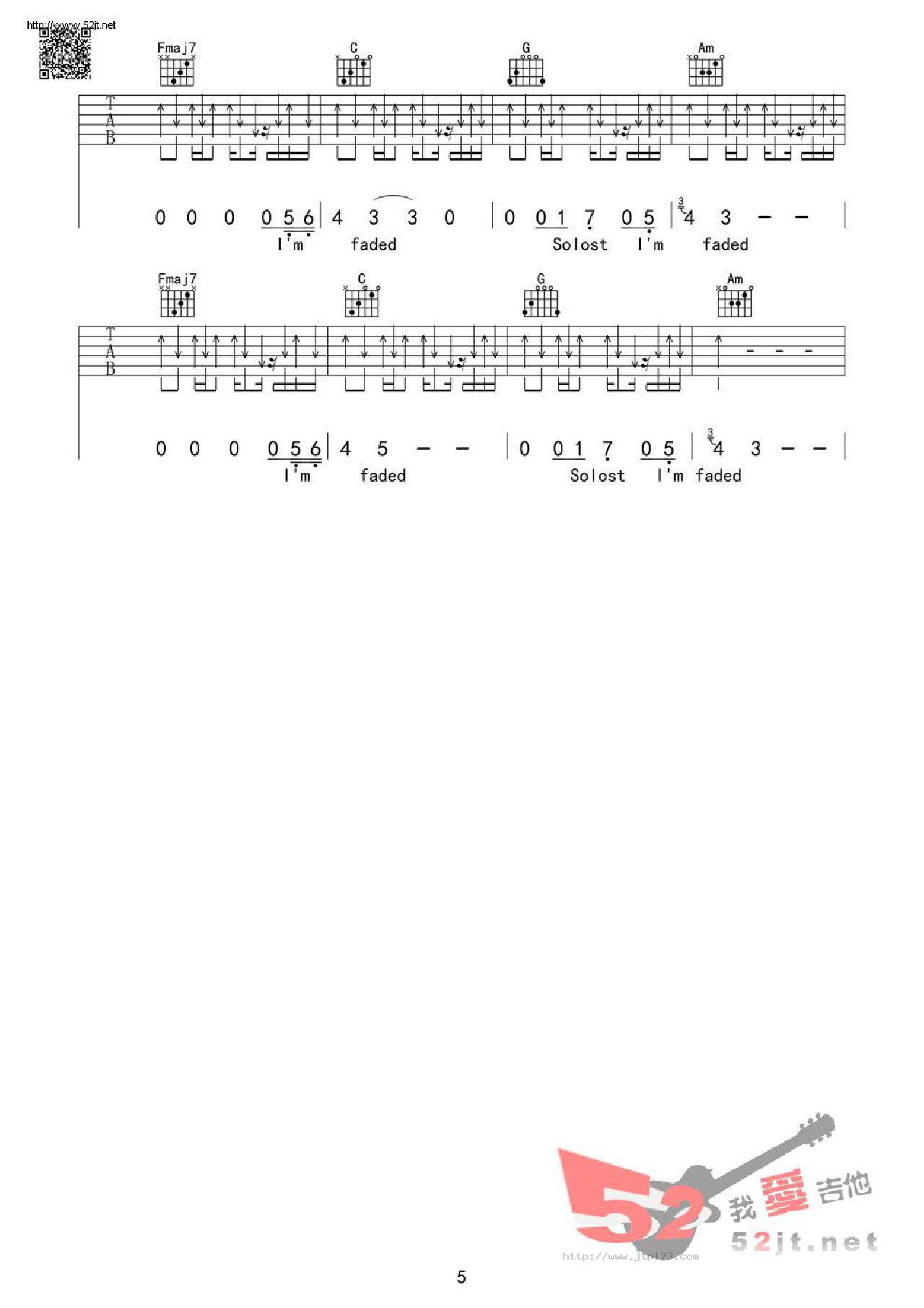 faded芃文琴行出品吉他谱_AlanWalker_C调和弦弹唱谱_图谱5