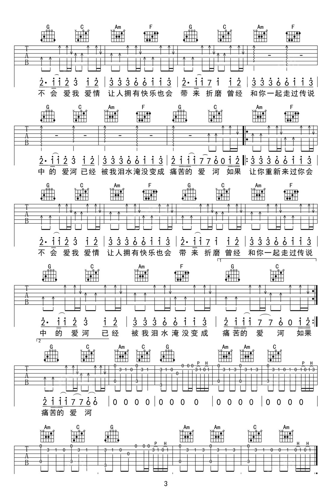 爱河吉他谱_神马乐团_C调和弦弹唱谱_原版重制_图谱3