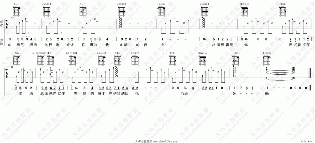 心动_F调吉他谱_林晓培