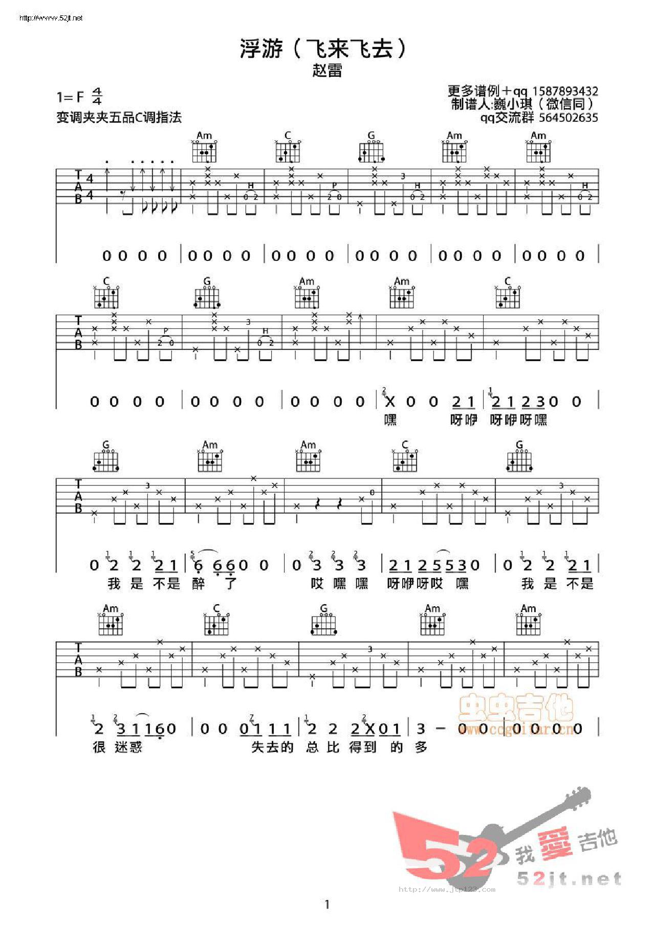 浮游飞来飞去吉他谱_赵雷_C调和弦弹唱谱_图谱1